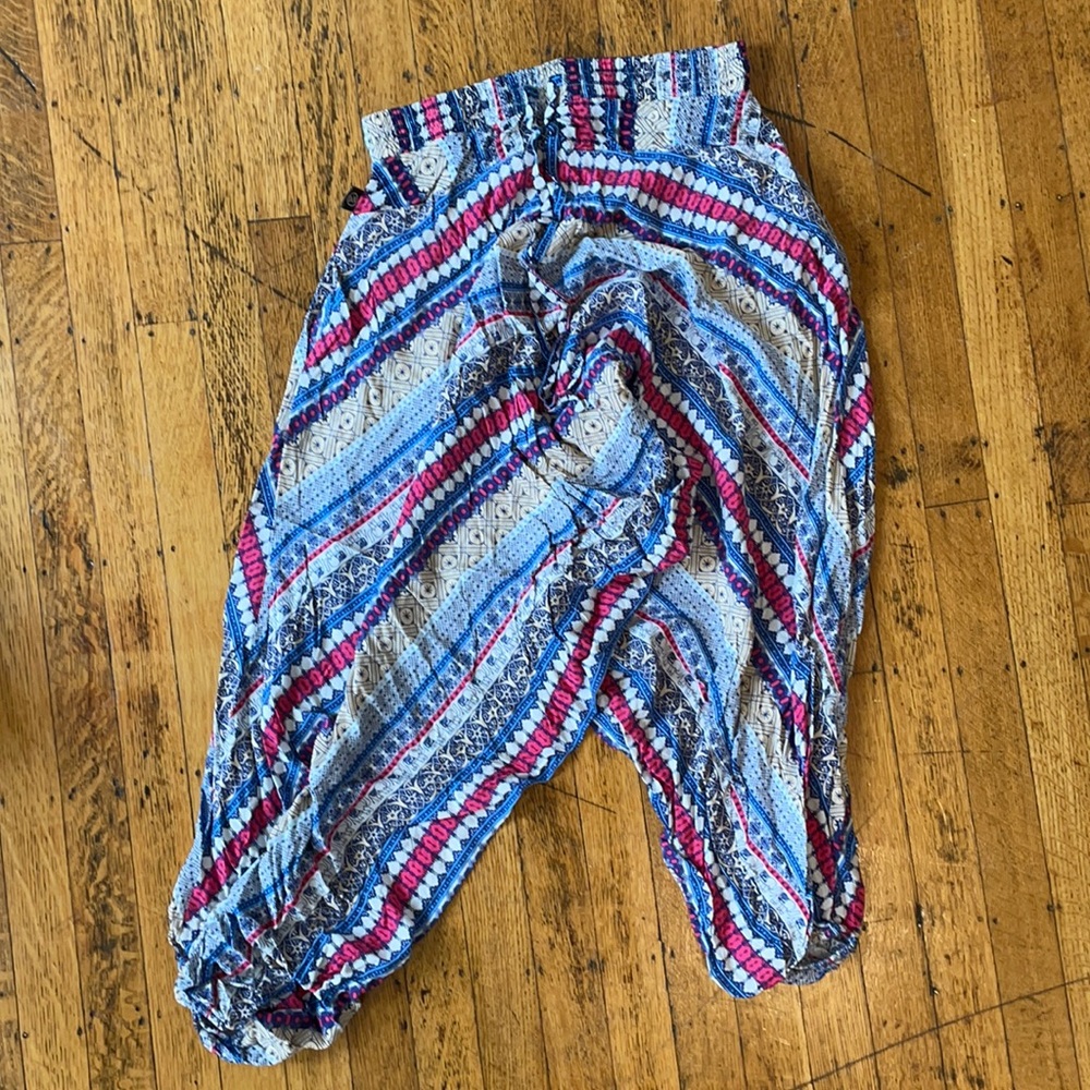 Harem pants pink, blue, and white with elephants
